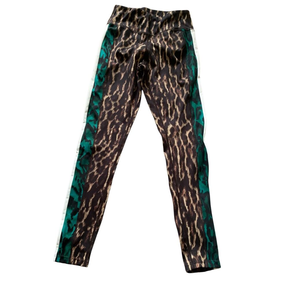 Pam & Gela Move Fast brown Animal Print side Stripe LEGGINGS Pants sz P S